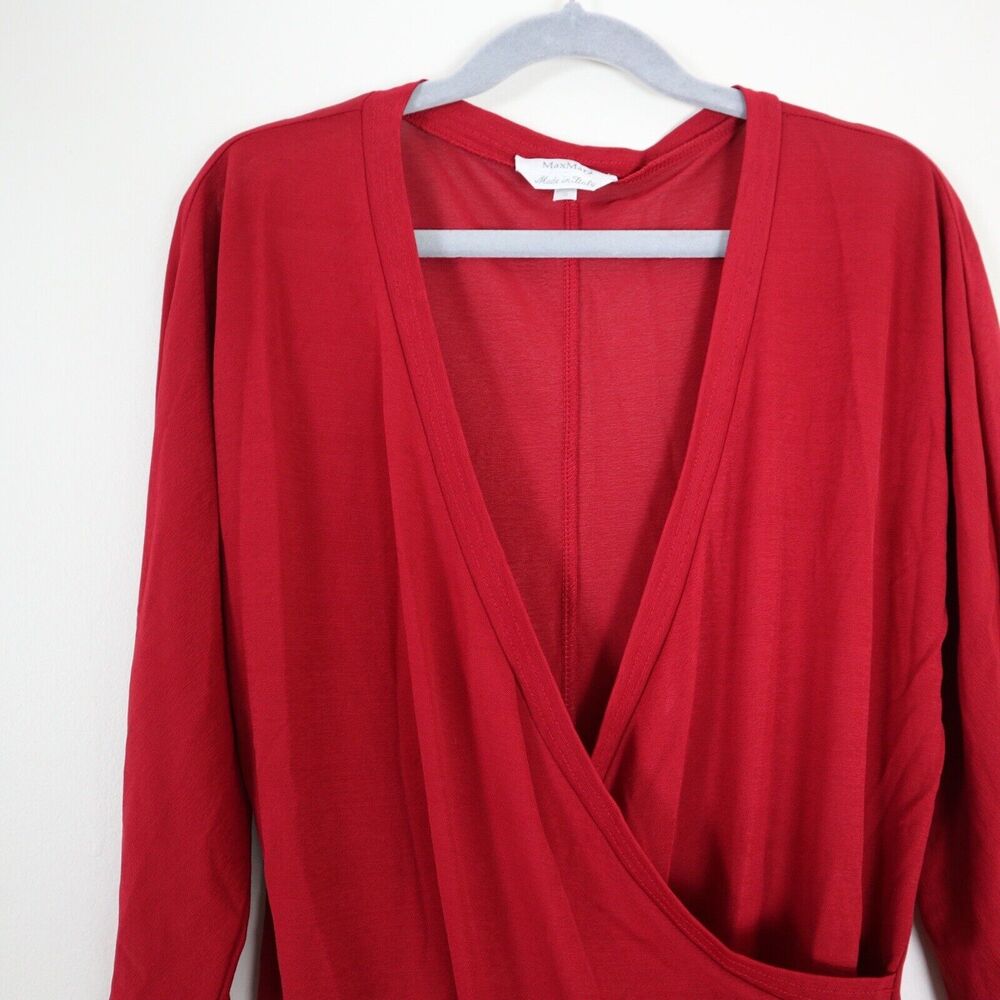 MaxMara Size S Red Wrap Front Blouse 3/4 Sleeve Viscose Jersey - Picture 2 of 10
